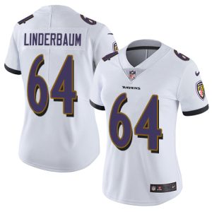 ravens #64 tyler linderbaum white women's stitched nfl vapor untouchable limited elite jersey