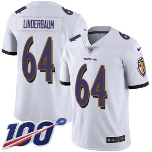 custom Ravens #64 Tyler Linderbaum White Youth Stitched NFL 100th Season Vapor Untouchable Limited Jersey