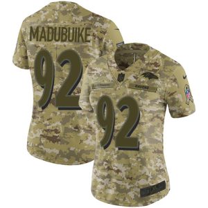 custom Ravens #92 Justin Madubuike Camo Women's Stitched NFL Limited 2018 Salute To Service Jersey