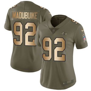 Ravens #92 Justin Madubuike Olive/Gold Women's Stitched NFL Limited 2017 Salute To Service Jersey