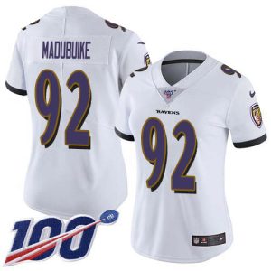 ravens #92 justin madubuike white women's stitched nfl 100th season vapor untouchable limited custom jersey