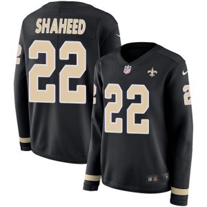 Saints #22 Rashid Shaheed Black Team Color Women's Stitched NFL Limited Therma Long Sleeve Jersey