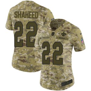 Saints #22 Rashid Shaheed Camo Women's Stitched NFL Limited 2018 Salute To Service Jersey