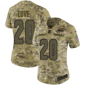 cheap Seahawks #20 Julian Love Camo Women's Stitched NFL Limited 2018 Salute To Service Jersey