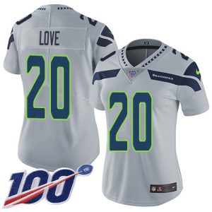 Seahawks #20 Julian Love Grey Alternate Women's Stitched NFL 100th Season Vapor Untouchable Limited Jersey