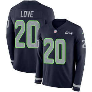 seahawks #20 julian love steel blue team color men's stitched nfl limited therma long sleeve limited jersey