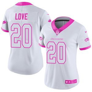 Seahawks #20 Julian Love White/Pink Women's Stitched NFL Limited Rush Fashion Jersey