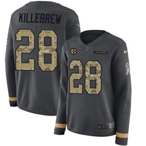 authentic Steelers #28 Miles Killebrew Anthracite Salute to Service Women's Stitched NFL Limited Therma Long Sleeve Jersey