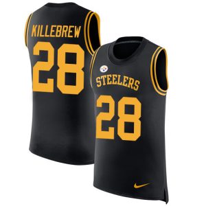 steelers #28 miles killebrew black team color men's stitched nfl limited rush tank top wholesale jersey