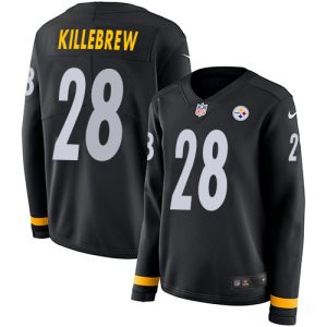 steelers #28 miles killebrew black team color women's stitched nfl limited therma long sleeve youth jersey