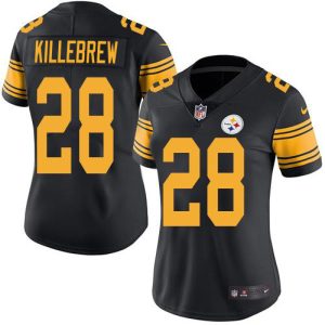 youth Steelers #28 Miles Killebrew Black Women's Stitched NFL Limited Rush Jersey