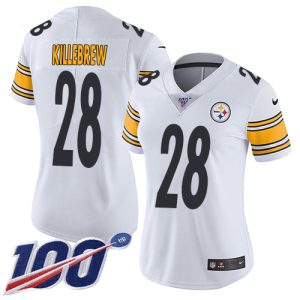 wholesale Steelers #28 Miles Killebrew White Women's Stitched NFL 100th Season Vapor Untouchable Limited Jersey