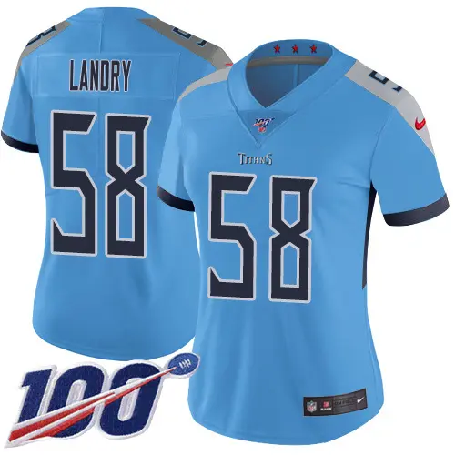 Titans #58 Harold Landry Light Blue Alternate Women's Stitched NFL 100th Season Vapor Limited Jersey