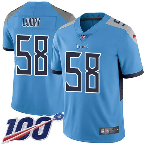 replica Titans #58 Harold Landry Light Blue Alternate Youth Stitched NFL 100th Season Vapor Limited Jersey