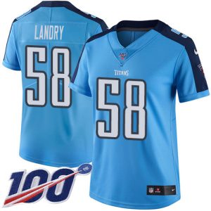 authentic Titans #58 Harold Landry Light Blue Women's Stitched NFL Limited Rush 100th Season Jersey