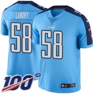 authentic Titans #58 Harold Landry Light Blue Youth Stitched NFL Limited Rush 100th Season Jersey