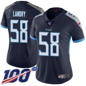 authentic Titans #58 Harold Landry Navy Blue Team Color Women's Stitched NFL 100th Season Vapor Limited Jersey