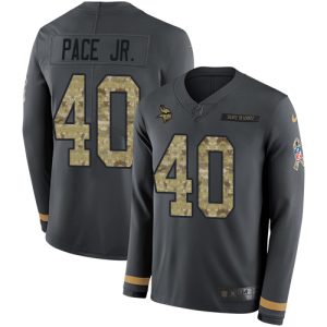 vikings #40 ivan pace jr. anthracite salute to service youth stitched nfl limited therma long sleeve limited jersey