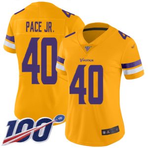 vikings #40 ivan pace jr. gold women's stitched nfl limited inverted legend 100th season wholesale jersey