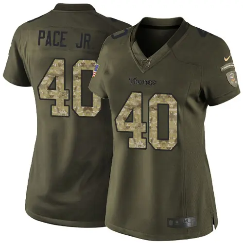 wholesale Vikings #40 Ivan Pace Jr. Green Women's Stitched NFL Limited 2015 Salute to Service Jersey