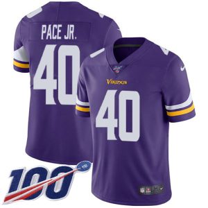 vikings #40 ivan pace jr. purple team color men's stitched nfl 100th season vapor limited personalized jersey