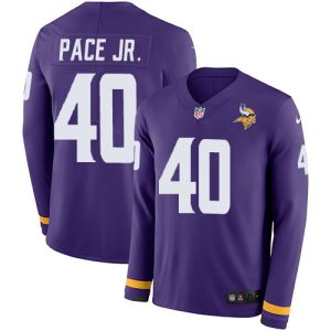 vikings #40 ivan pace jr. purple team color men's stitched nfl limited therma long sleeve limited jersey