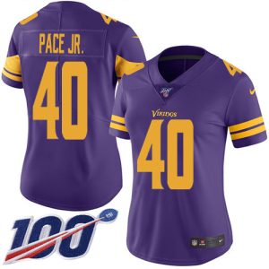 wholesale Vikings #40 Ivan Pace Jr. Purple Women's Stitched NFL Limited Rush 100th Season Jersey