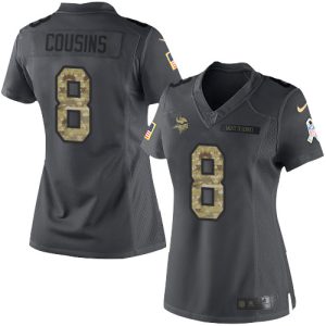 personalized Vikings #8 Kirk Cousins Black Women's Stitched NFL Limited 2016 Salute to Service Jersey