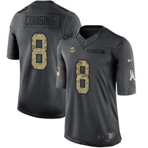 Vikings #8 Kirk Cousins Black Youth Stitched NFL Limited 2016 Salute To Service Jersey