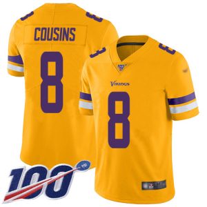 customized Vikings #8 Kirk Cousins Gold Men's Stitched NFL Limited Inverted Legend 100th Season Jersey