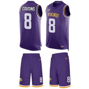 customized Vikings #8 Kirk Cousins Purple Team Color Men's Stitched NFL Limited Tank Top Suit Jersey