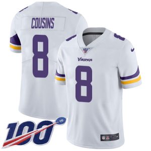 wholesale Vikings #8 Kirk Cousins White Men's Stitched NFL 100th Season Vapor Limited Jersey