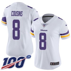 wholesale Vikings #8 Kirk Cousins White Women's Stitched NFL 100th Season Vapor Limited Jersey