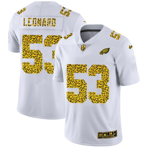 Philadelphia Eagles #53 Shaquille Leonard Men's Flocked Leopard Print Vapor Limited NFL Jersey White